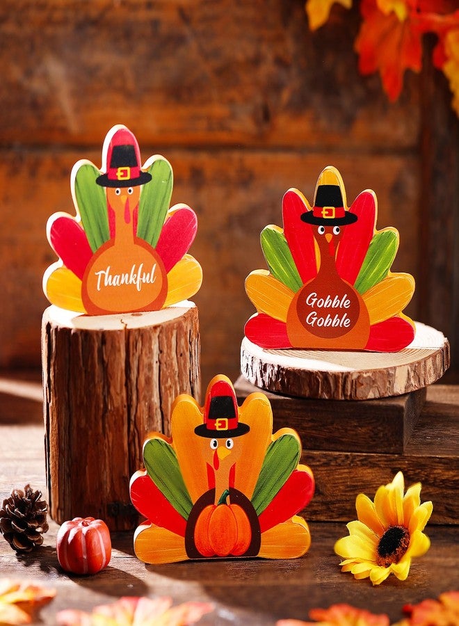 DoubleFill 3 Pcs Fall Thanksgiving Turkey Figurines Wooden Little Turkey Table Decor Fall Figurines Decorations for Home Autumn Thanksgiving Gifts Home Office Decor Party - Image 3